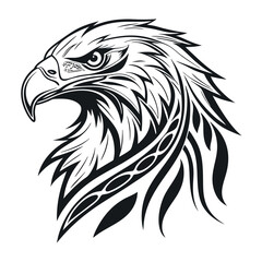 Obraz premium A stylized, Eagles head illustration in a bold tribal tattoo style. Eagles with sharp.