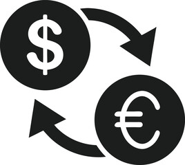 Dollar to Euro Trade Symbol in Black Fill