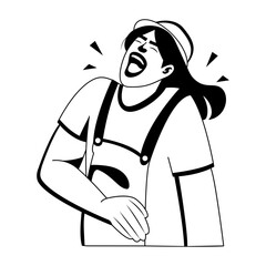 Laughing hard character illustration in glyph style 
