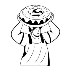 A glyph illustration of a baker make a sweet dessert 
