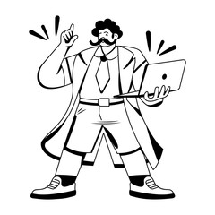 A glyph illustration of a character having curly mustache 

