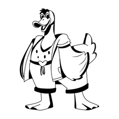 Goofy goose character illustration in glyph style 
