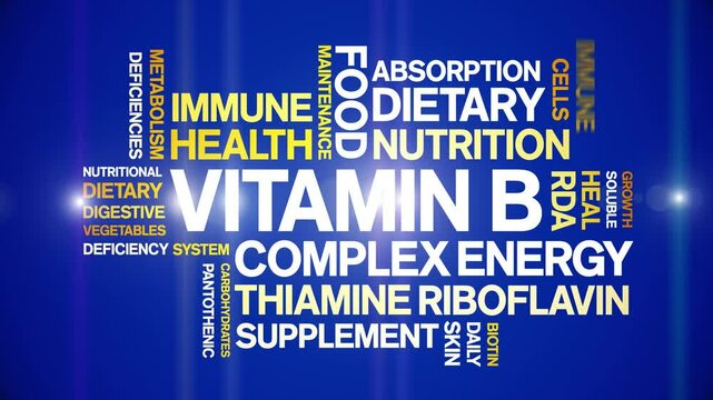 Vitamin B animated word cloud;text design animation tag kinetic typography seamless loop.