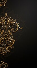 Elegant Golden Baroque Design on Dark Background: Luxury 3D Floral Ornament Wallpaper
