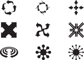 Collection of abstract arrow symbols and circular design elements perfect for website navigation and user interface design.