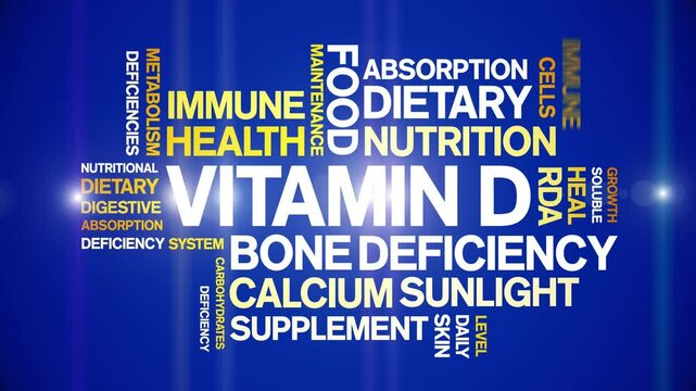 Vitamin D animated word cloud;text design animation tag kinetic typography seamless loop.