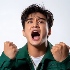 a man's expression of panic, or anxiety, on a clean white background, clear clean photo