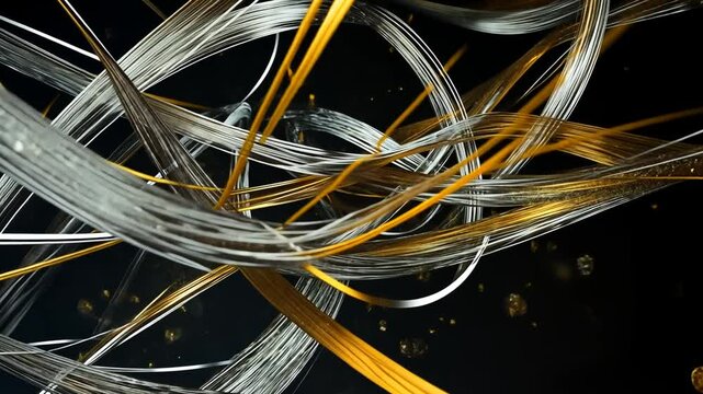Elegant Abstract Gold and Silver Lines Motion Background with Particles