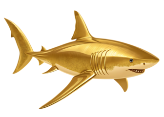 golden shark isolated on white background, PNG