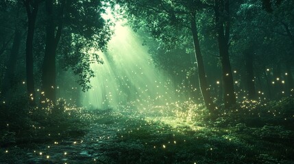 Enchanted Forest Path with Glowing Lights