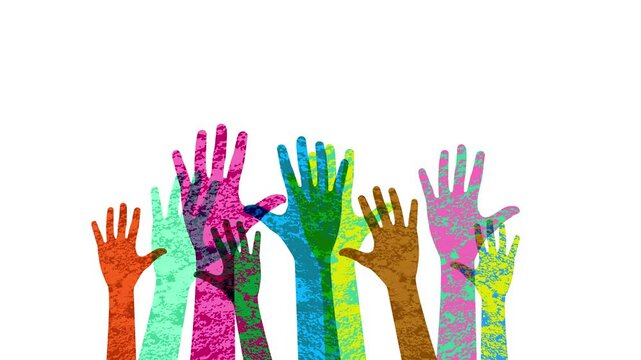 Arms outstretched in protest. Multicultural concept 
of a community team. Animation