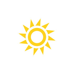 Bright sun vector icon illustration with yellow and orange rays symbolizing warmth, sunlight, and summer