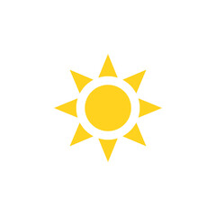 Bright sun vector icon illustration with yellow and orange rays symbolizing warmth, sunlight, and summer