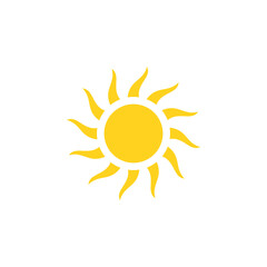 Bright sun vector icon illustration with yellow and orange rays symbolizing warmth, sunlight, and summer