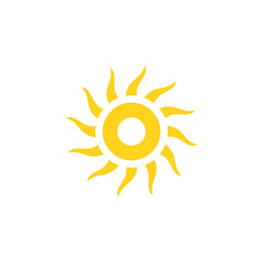 Bright sun vector icon illustration with yellow and orange rays symbolizing warmth, sunlight, and summer