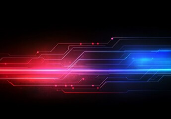 Abstract circuit board design, glowing red and blue lines