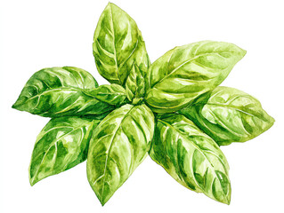 Fototapeta premium Fresh Green Basil Leaves on White Background for Culinary Use