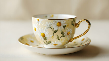 Elegant tea cup with daisy floral design, showcasing a touch of sophistication