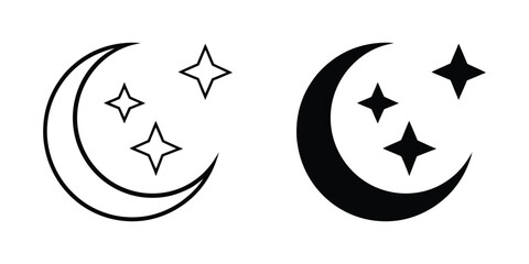Set of crescent moon and stars coloring page isolated on white background 