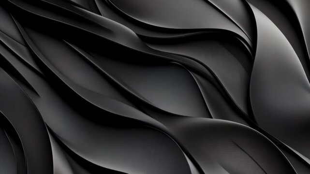 Abstract black wave pattern with smooth curves and folds creating a sense of depth and motion