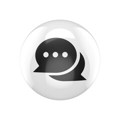 black speech bubble rounded glossy icon, minimalist symbol design