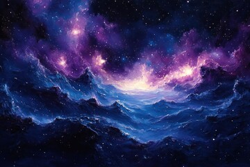 Fototapeta premium Cosmic landscape of starlit mountains