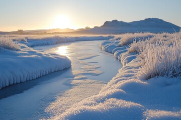 Obraz premium Frozen river at sunrise