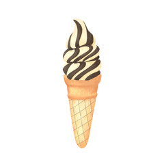 ice cream cone isolated drawing cartoon illustration. Hand drawn ice cream cone for element. ice cream cone chocolate vanilla drawing illustration