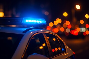 Police Car Lights at Night with Blurred Background