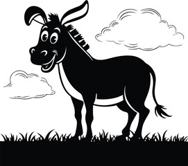 Donkey Line Drawing Silhouette | Minimal Vector Art Continuous Line Donkey Illustration | Isolated Silhouette Design