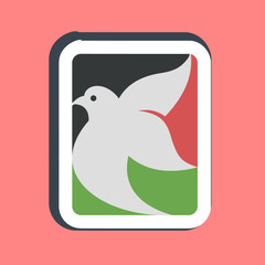 Sticker dove in a rectangle. Palestine elements. Good for prints, posters, logo, infographics, etc.
