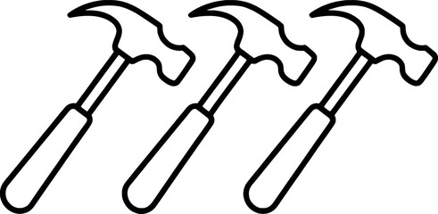Three Hammers Tools Construction Outline Graphic Design Clipart Vector Illustration