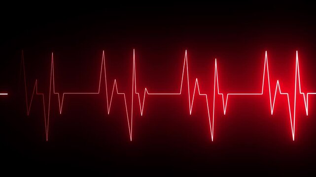 abstract glowing neon Heart and cardiogram, heart with heartbeat icon animation. heartbeats icon animated on black background. heartbeat pulse icon animated.