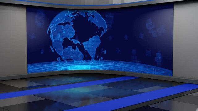 3D Virtual TV Studio News, Backdrop For TV Shows .TV On Wall.3D Virtual News Studio Background