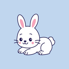 Cute Rabbit Relaxing Flat Cartoon Illustration.eps