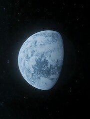 Fototapeta premium A distant planet with icy surface floating in dark outer space