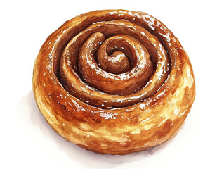 Fototapeta premium Delicious Cinnamon Roll with Swirls and Glaze on White Background