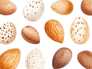 Hand-Drawn Illustration of Various Decorative Almonds and Nuts