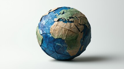 Crumpled paper Earth globe on white background, environmental concept
