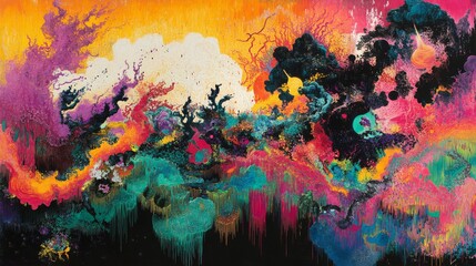 Vibrant Abstract Painting with Bold Colors and Dynamic Forms