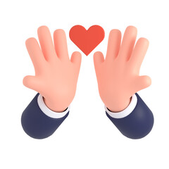 Obraz premium 3d render hand icon. Cartoon character hand gesture symbolizing affection and care isolated on transparent PNG background.