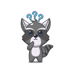 Cute raccoon cartoon vector illustration is confused