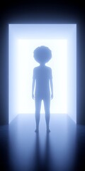 Obraz premium Glowing Silhouette of a Child in Luminous Portal, Dark Ambience