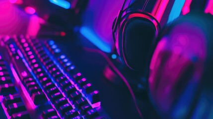 Microphone centered in frame with dynamic backlight reflections from gaming gear