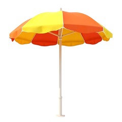 Obraz premium Sunny yellow orange beach umbrella 3D model on white background