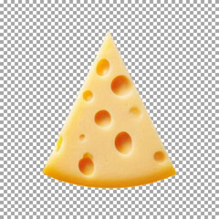A single, triangular slice of cheddar cheese, Tasty Cheese Slice with Swiss Cheese Holes on transparent background, png, psd
