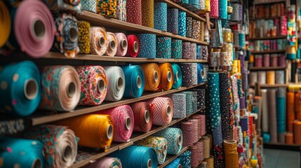 Fototapeta premium A store with many different colored rolls of yarn