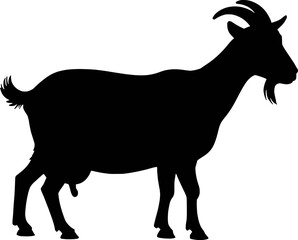 Silhouette Of A Standing Goat With Horns And Beard Isolated On White