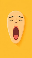 A vibrant flat-style illustration depicts a 3D nausea face icon with closed eyes and an open mouth expressing feelings of sickness or discomfort against a bright yellow background.