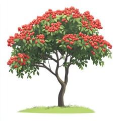 cute cartoon mountain ash tree isolated on white background